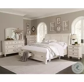 Bethel Wire Brushed White Queen Storage Sleigh Platform Bed