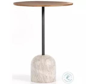 Fay Antique White Marble And Dark Natural Oak Bar Table Set