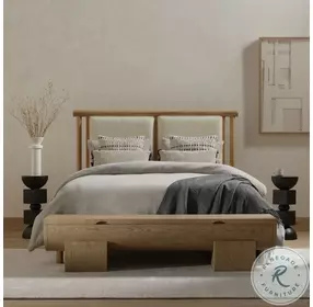 Montana Whitewashed Oak And Altro Snow Queen Upholstered Panel Bed