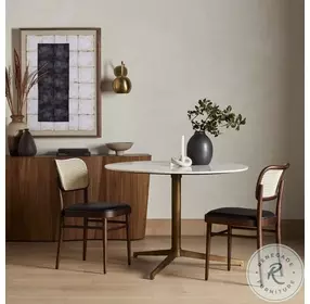 Helen Polished White Marble And Raw Brass Round Bistro Table