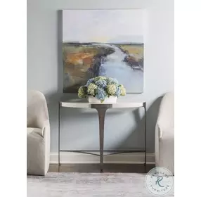 Signature Designs White Travertine And Ribbed Silver Leaf Cachet Console Table