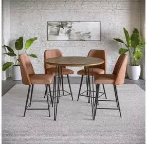 Brennan Light Brown Upholstered 5 Piece Counter Height Dining Set