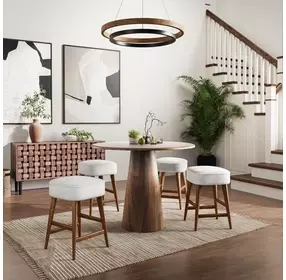 Nash Walnut and White Upholstered 5 Piece Counter Height Dining Set with Backless Stools
