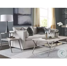 Signature Designs White Vein Travertine And Ribbed Silver Leaf Adamo Side Table