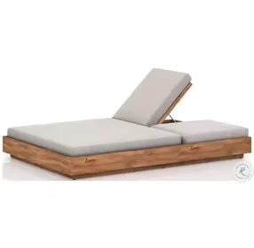 Kinta Stone Grey Performance Fabric And Natural Outdoor Double Chaise