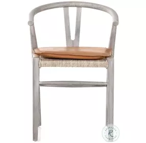 Muestra Whiskey Saddle And Weathered Grey Teak Outdoor Dining Chair With Cushion