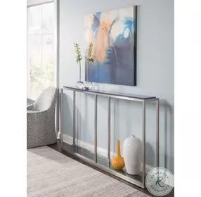 Signature Designs Blue And Brushed Stainless Steel Ultramarine Console Table