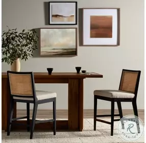 Antonia Savile Flax And Brushed Ebony Performance Fabric Counter Height Stool