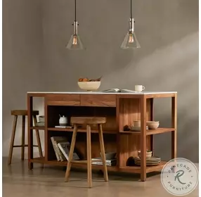 Indira Smoked Acacia And White Marble Kitchen Island