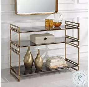 Stacked Up Antique Gold And Smoked Gray Console Table