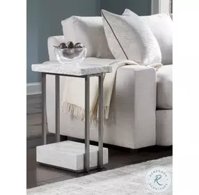 Signature Designs Polished Bianco Laguna Marble And Silver Leaf Kenzo Rectangular Spot Table