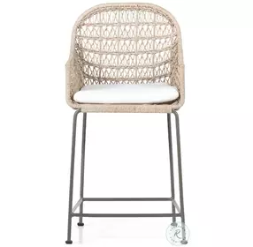 Bandera Vintage White Performance Fabric Outdoor Counter Height Stool With Cushion