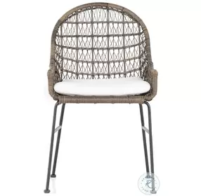 Bandera White Performance Fabric And Distressed Grey Outdoor Woven Dining Chair