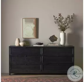 Millie Drifted Matte Black Veneer 6 Drawer Dresser