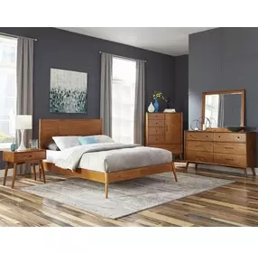 American Modern Cinnamon 6 Drawer Dresser with Rectangular Mirror