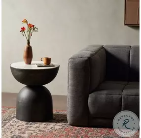 Corbett Creamy Taupe Marble Round End Table