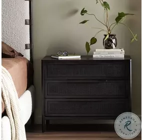 Sydney Black Wash Mango and Black Cane Large 3 Drawer Nightstand