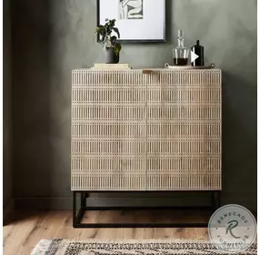 Kelby Light Wash Carved Mango 2 Door Bar Cabinet