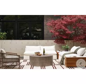 Grant Faye Cream Performance Fabric Outdoor 2 Piece Sectional with Coffee And End Tables
