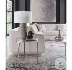 Signature Designs Antiqued Silver Round Porto End Table