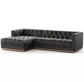 Maxx Destroyed Black Leather 2 Piece LAF Sectional
