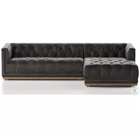 Maxx Destroyed Black Leather 2 Piece RAF Sectional
