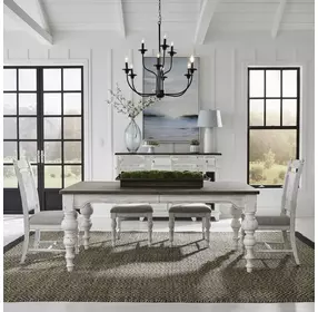 River Place Riverstone White and Tobacco Upholstered 5 Piece Extendable Rectangular Dining Set