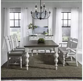 River Place Riverstone White and Tobacco Upholstered 6 Piece Extendable Rectangular Dining Set