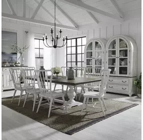 River Place Riverstone White and Tobacco 9 Piece Extendable Trestle Base Dining Set
