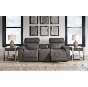 Hoopster Gunmetal 3 Piece Power Reclining Console Modular Loveseat
