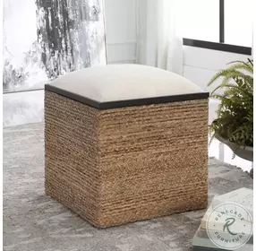 Island Light Beige Performance Fabric Square Accent Stool