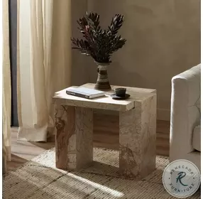 Romano Desert Taupe Marble Rectangular End Table