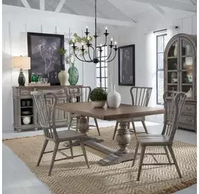 River Place Riverstone Gray and Tobacco 102" Extendable Rectangular Dining Table