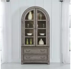 River Place Riverstone Gray and Tobacco 2 Glass Door Curio Cabinet with LED