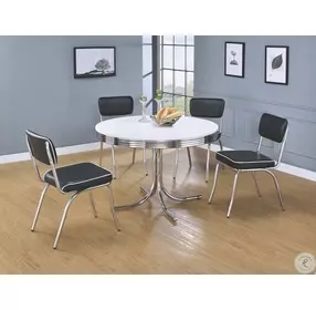 Retro Glossy White and Chrome Round Dining Table