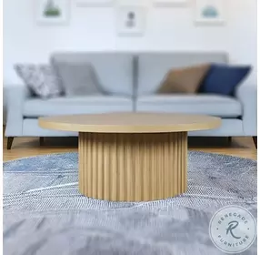 Auden Natural Fluted Pedestal Round Coffee Table