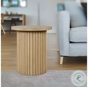 Auden Natural Fluted Pedestal Round End Table