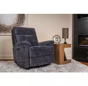 Sophisticated Steel Performance Fabric Swivel Gliding Power Recliner with Power Lumbar and USB Charging