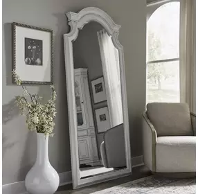 Southern Manor Antique White and Weathered Bark Arched Floor Mirror