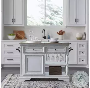 Magnolia Manor Antique White And Weathered Bark Bar Cart