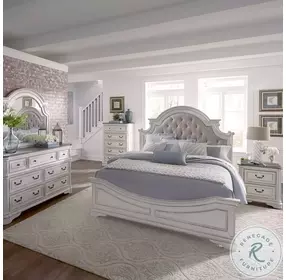 Magnolia Manor Antique White And Weathered Bark Queen Tufted Panel Bed