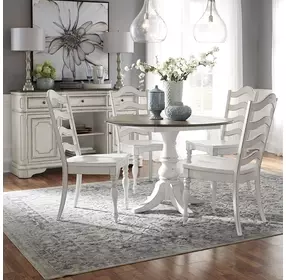 Southern Manor Antique White and Weathered Bark 5 Piece Extendable Pedestal Base Dining Set
