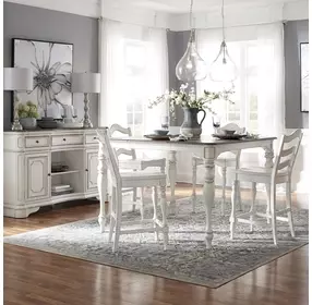 Magnolia Manor Antique White and Weathered Bark 5 Piece Extendable Leg Base Dining Set