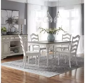 Southern Manor Antique White and Weathered Bark 5 Piece Leg Base Extendable Dining Set