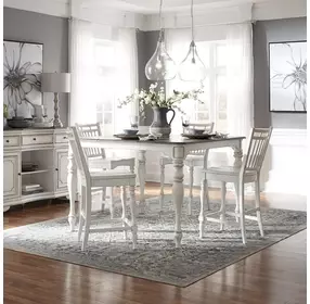 Magnolia Manor Antique White and Weathered Bark 5 Piece Extendable Gathering Dining Set