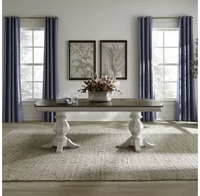 Southern Manor Antique White and Weathered Bark 124" Extendable Rectangular Dining Table