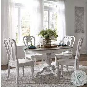 Magnolia Manor Antique White And Weathered Bark Extendable Dining Table
