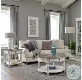 Magnolia Manor Antique White And Weathered Bark Round Cocktail Table