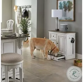 Magnolia Manor Antique White And Weathered Bark Pet Feeder Cabinet