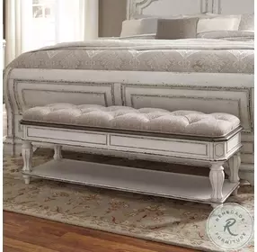 Camellia Manor Antique White And Weathered Bark Bed Bench